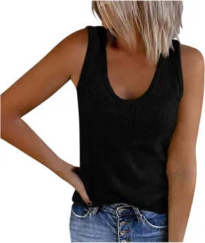 Women Ribbed Summer Tank Tops U-Neck Sleeveless Fitted Basic Cami Tee Shirts Ladies Travel Vacation Outfits