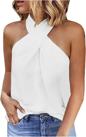Women Sexy Crisscross Halter Top Summer Sleeveless Tee Shirt Back Zip Casual Cami Tank Top for Party Club