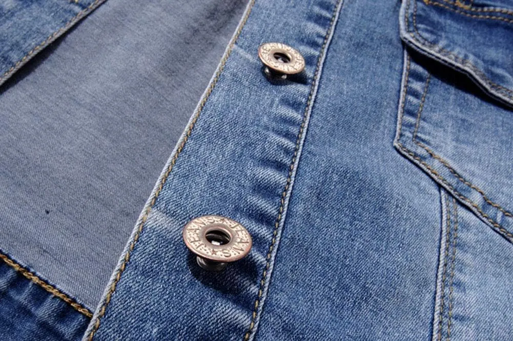 Women Short Sleeve Denim Jacket Button Down Shawl Stretch Denim Jean Jacket