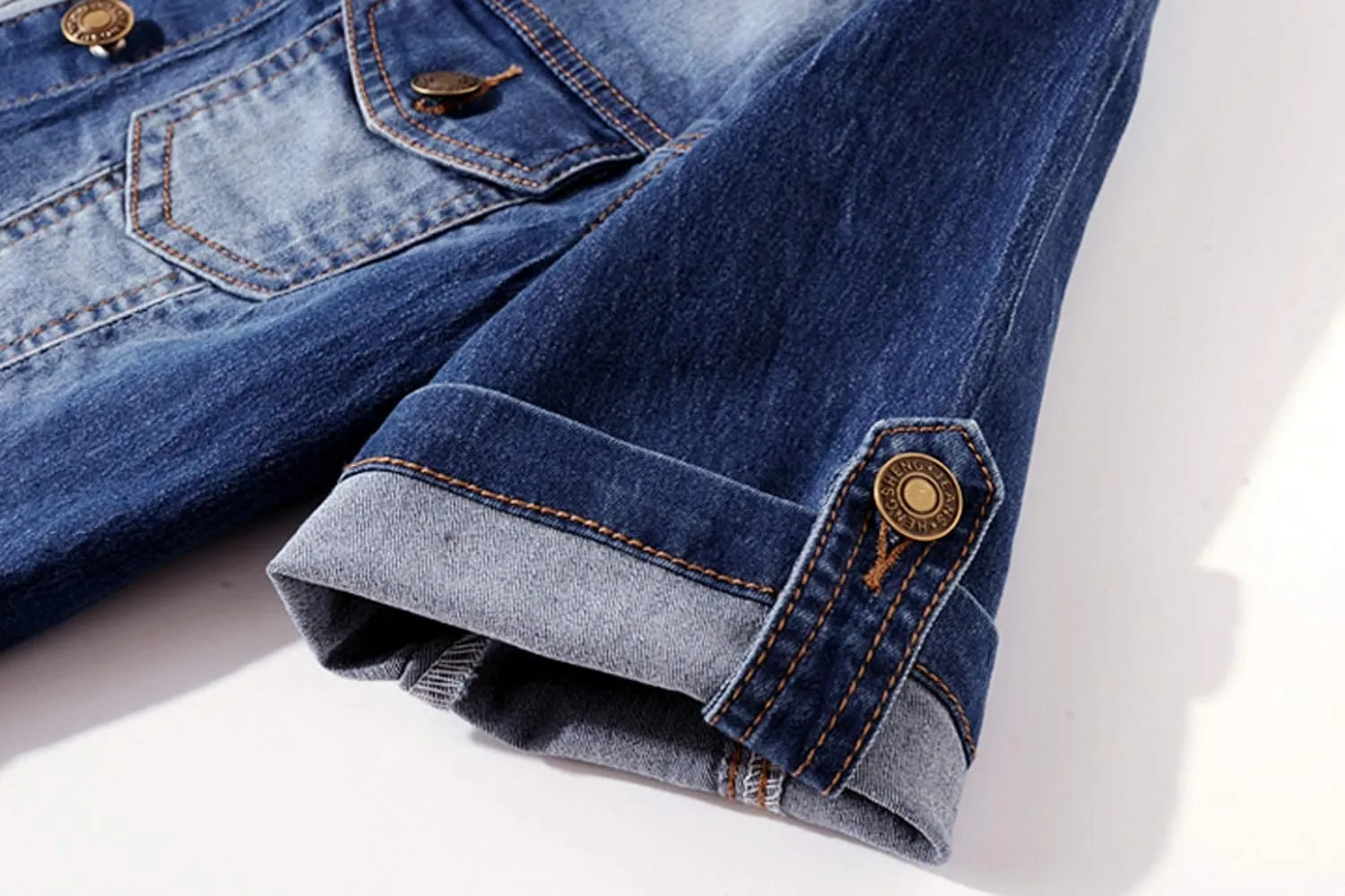 Women Short Sleeve Denim Jacket Button Down Shawl Stretch Denim Jean Jacket