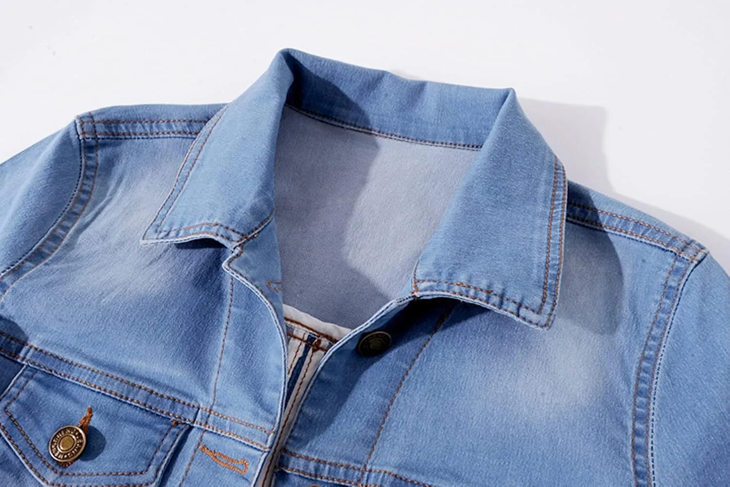 Women Short Sleeve Denim Jacket Button Down Shawl Stretch Denim Jean Jacket