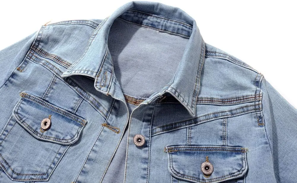 Women Short Sleeve Denim Jacket Button Down Shawl Stretch Denim Jean Jacket