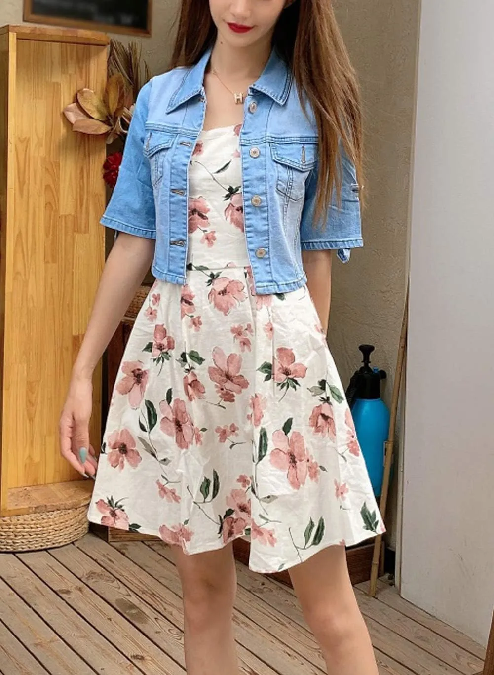 Women Short Sleeve Denim Jacket Button Down Shawl Stretch Denim Jean Jacket