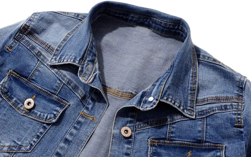 Women Short Sleeve Denim Jacket Button Down Shawl Stretch Denim Jean Jacket