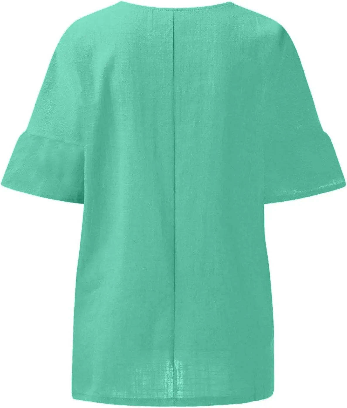 Women Short Sleeve Linen Shirts Casual Round Neck Plus Size T Shirt Bohemian Boho Loose Fit Summer Tshirts