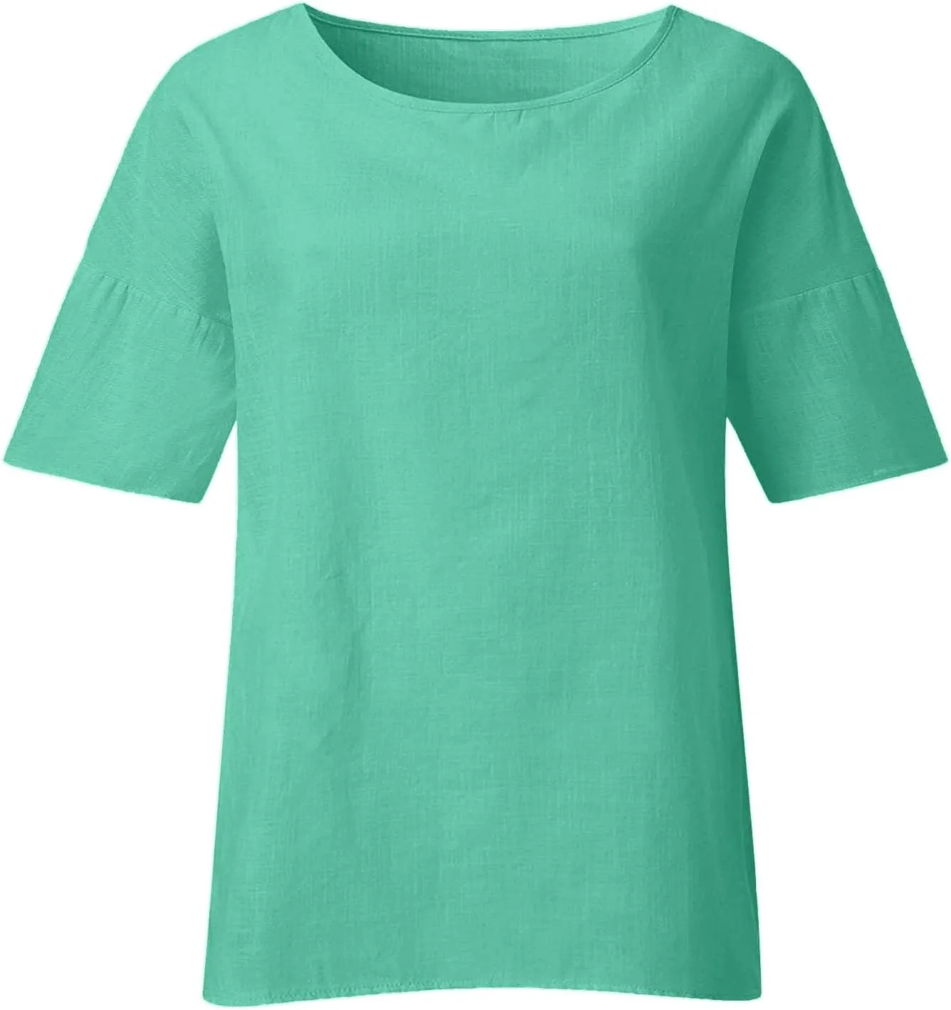 Women Short Sleeve Linen Shirts Casual Round Neck Plus Size T Shirt Bohemian Boho Loose Fit Summer Tshirts