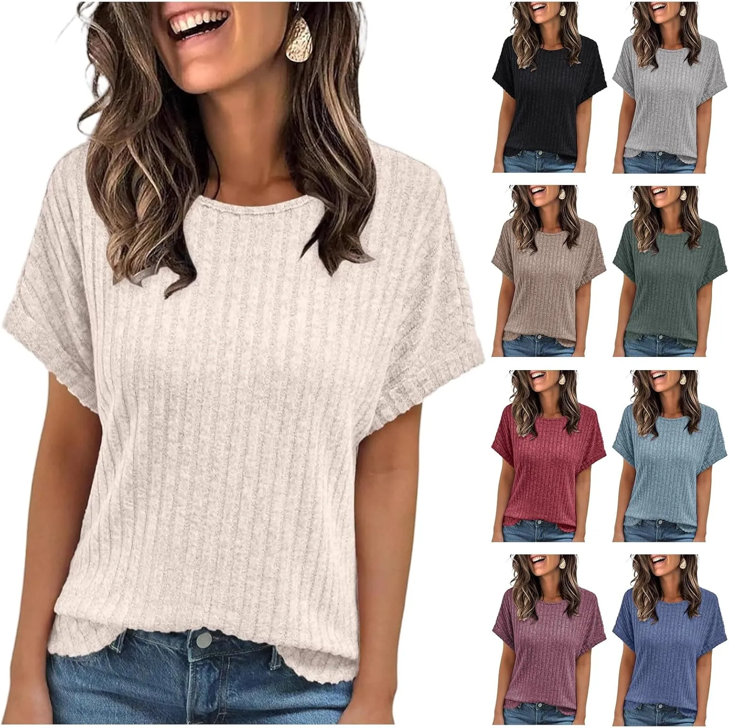 Women Short Sleeve T Shirt Casual Crewneck Tunic Tops Dressy Office Tops Business Work Shirts Summer Basic Blouses