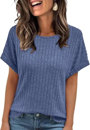 Women Short Sleeve T Shirt Casual Crewneck Tunic Tops Dressy Office Tops Business Work Shirts Summer Basic Blouses