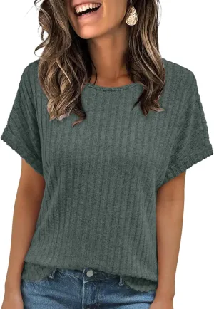 Women Short Sleeve T Shirt Casual Crewneck Tunic Tops Dressy Office Tops Business Work Shirts Summer Basic Blouses
