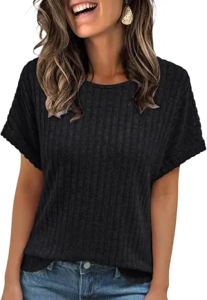 Women Short Sleeve T Shirt Casual Crewneck Tunic Tops Dressy Office Tops Business Work Shirts Summer Basic Blouses