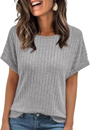 Women Short Sleeve T Shirt Casual Crewneck Tunic Tops Dressy Office Tops Business Work Shirts Summer Basic Blouses