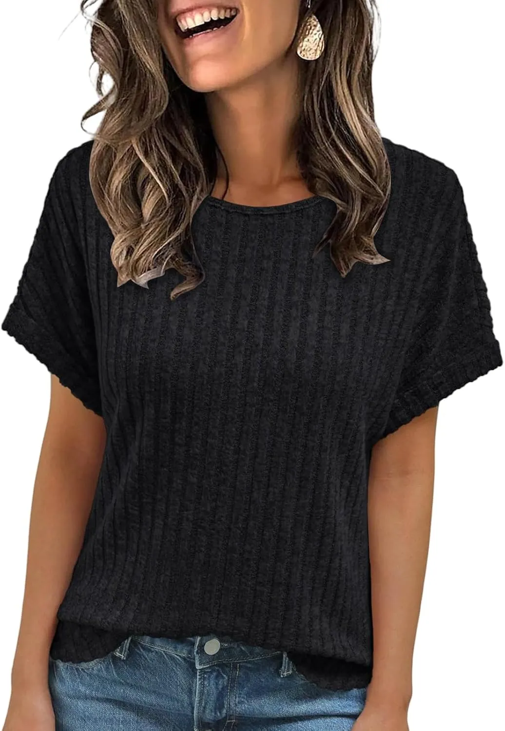 Women Short Sleeve T Shirt Casual Crewneck Tunic Tops Dressy Office Tops Business Work Shirts Summer Basic Blouses