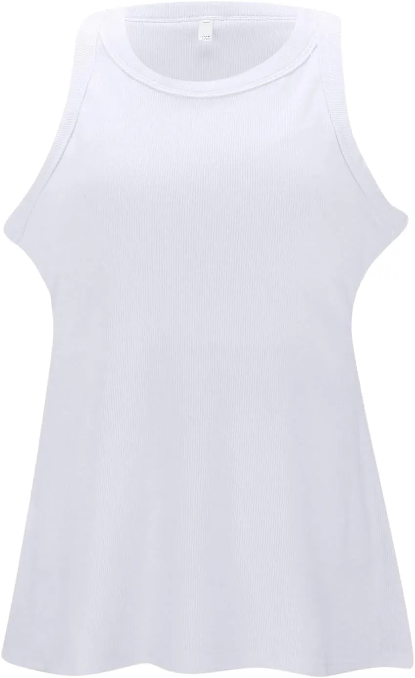 Women Tank Tops Shelf Bra Summer Round Neck Padded Rib Camisoles for Casual Yoga Workout Outfits Undershirts Cami