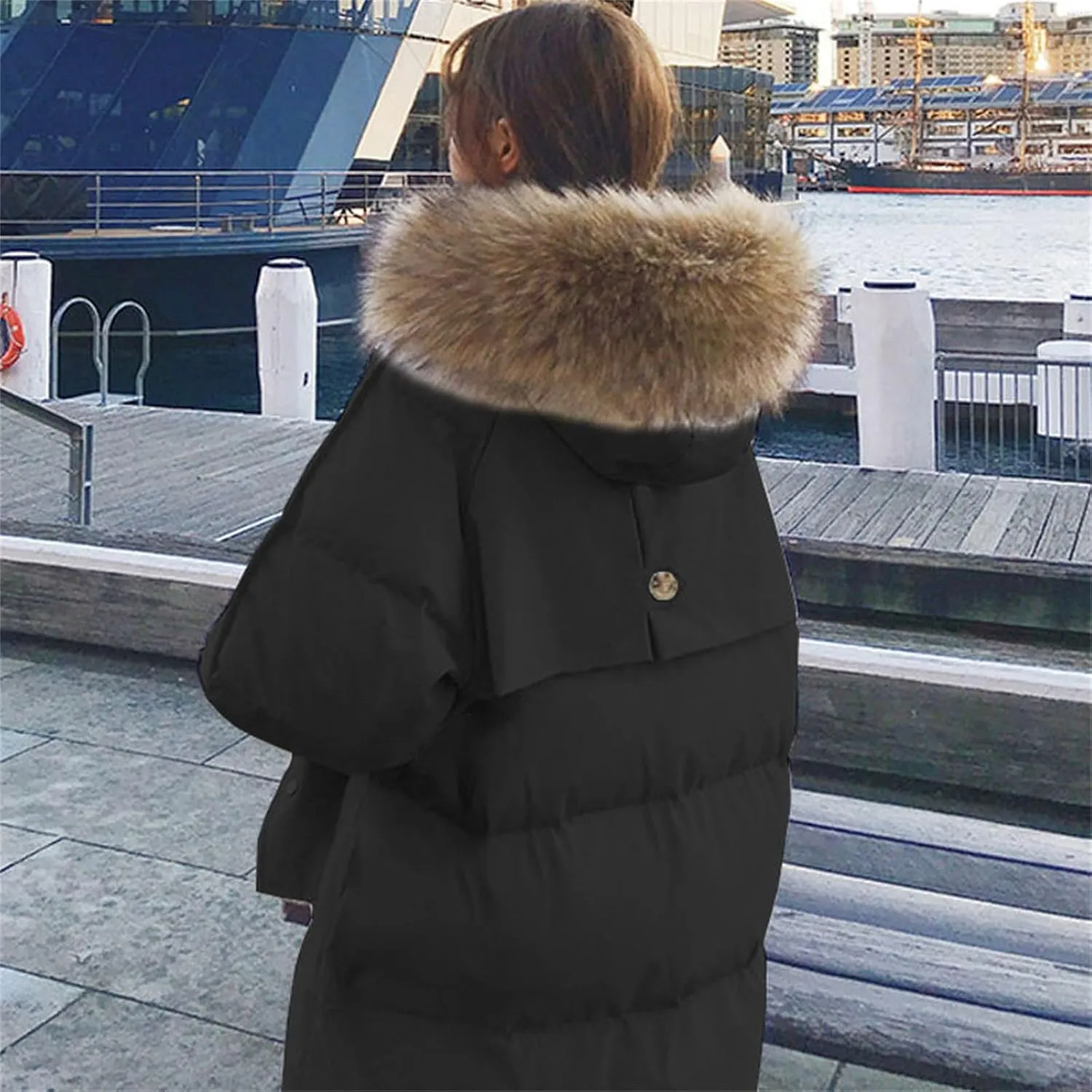 Women Winter Coat Light Down Zip Up Puffer Jacket Oversized Long Sleeve Thicken Parka Jackets With Pocket
