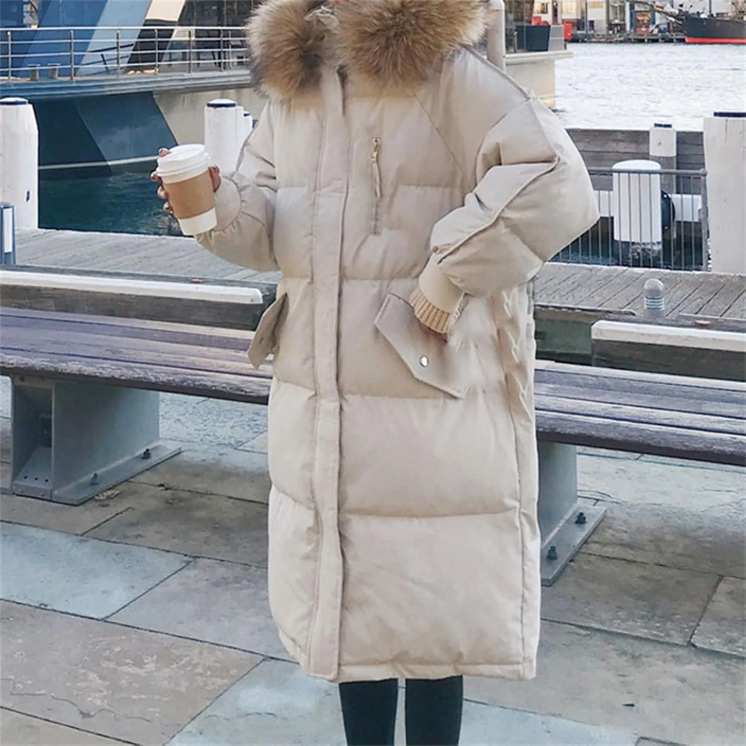 Women Winter Coat Light Down Zip Up Puffer Jacket Oversized Long Sleeve Thicken Parka Jackets With Pocket