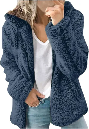 Women Winter Fuzzy Sherpa Soft Fleece Coat Solid Oversized Warm Sherpa Coats Faux Fur Jacket Shearling Outerwear
