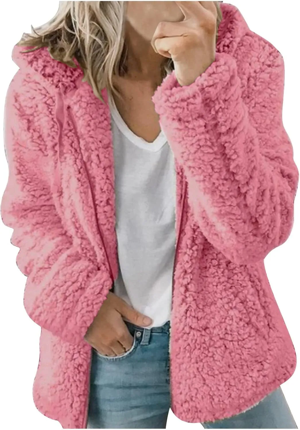 Women Winter Fuzzy Sherpa Soft Fleece Coat Solid Oversized Warm Sherpa Coats Faux Fur Jacket Shearling Outerwear