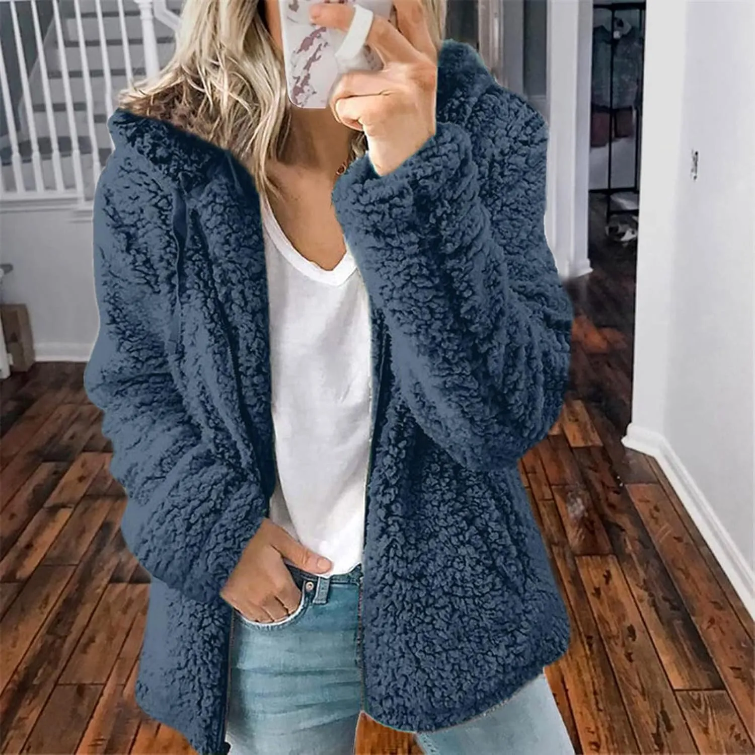 Women Winter Fuzzy Sherpa Soft Fleece Coat Solid Oversized Warm Sherpa Coats Faux Fur Jacket Shearling Outerwear