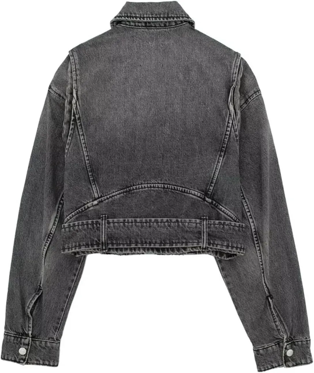 Women's Casual Denim Jacket Versatile Polo Neck Motorcycle Loose Belt Denim Coat