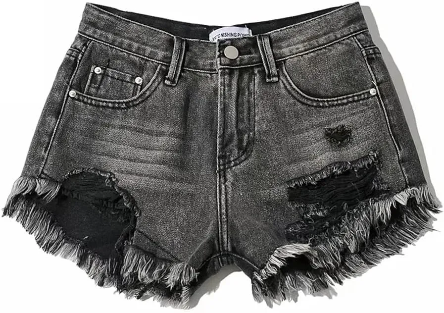 Women's Casual Denim Shorts with high Waisted Split Hem Denim Shorts and Elastic Denim Shorts with Pockets