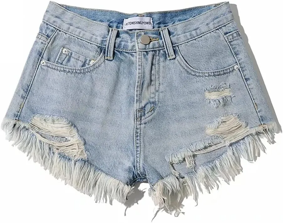 Women's Casual Denim Shorts with high Waisted Split Hem Denim Shorts and Elastic Denim Shorts with Pockets