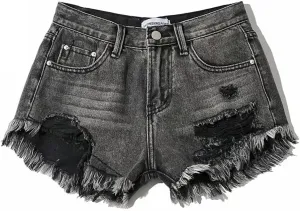 Women's Casual Denim Shorts with high Waisted Split Hem Denim Shorts and Elastic Denim Shorts with Pockets
