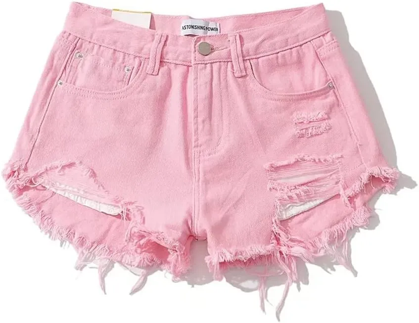 Women's Casual Denim Shorts with high Waisted Split Hem Denim Shorts and Elastic Denim Shorts with Pockets