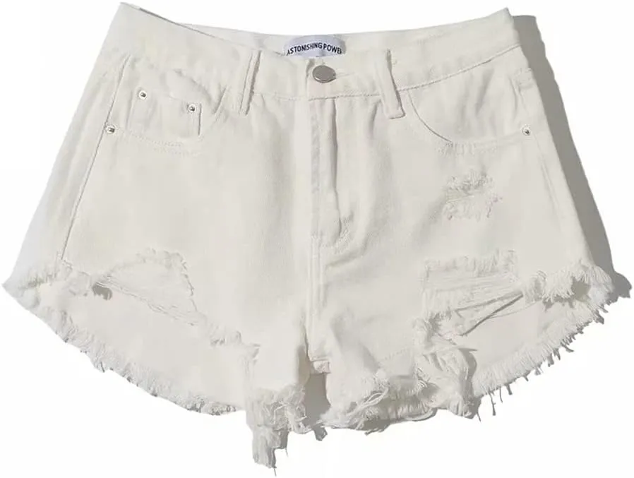 Women's Casual Denim Shorts with high Waisted Split Hem Denim Shorts and Elastic Denim Shorts with Pockets