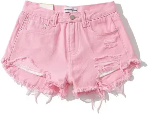 Women's Casual Denim Shorts with high Waisted Split Hem Denim Shorts and Elastic Denim Shorts with Pockets