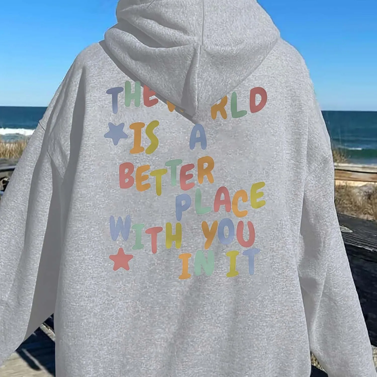 Women's Casual Hoodies Long Sleeve Women's Letter Print Long Sleeved Sweatshirt Casual Blouse Pullover Solid Color