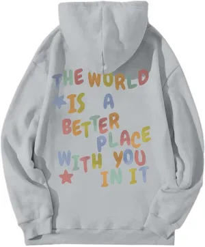 Women's Casual Hoodies Long Sleeve Women's Letter Print Long Sleeved Sweatshirt Casual Blouse Pullover Solid Color