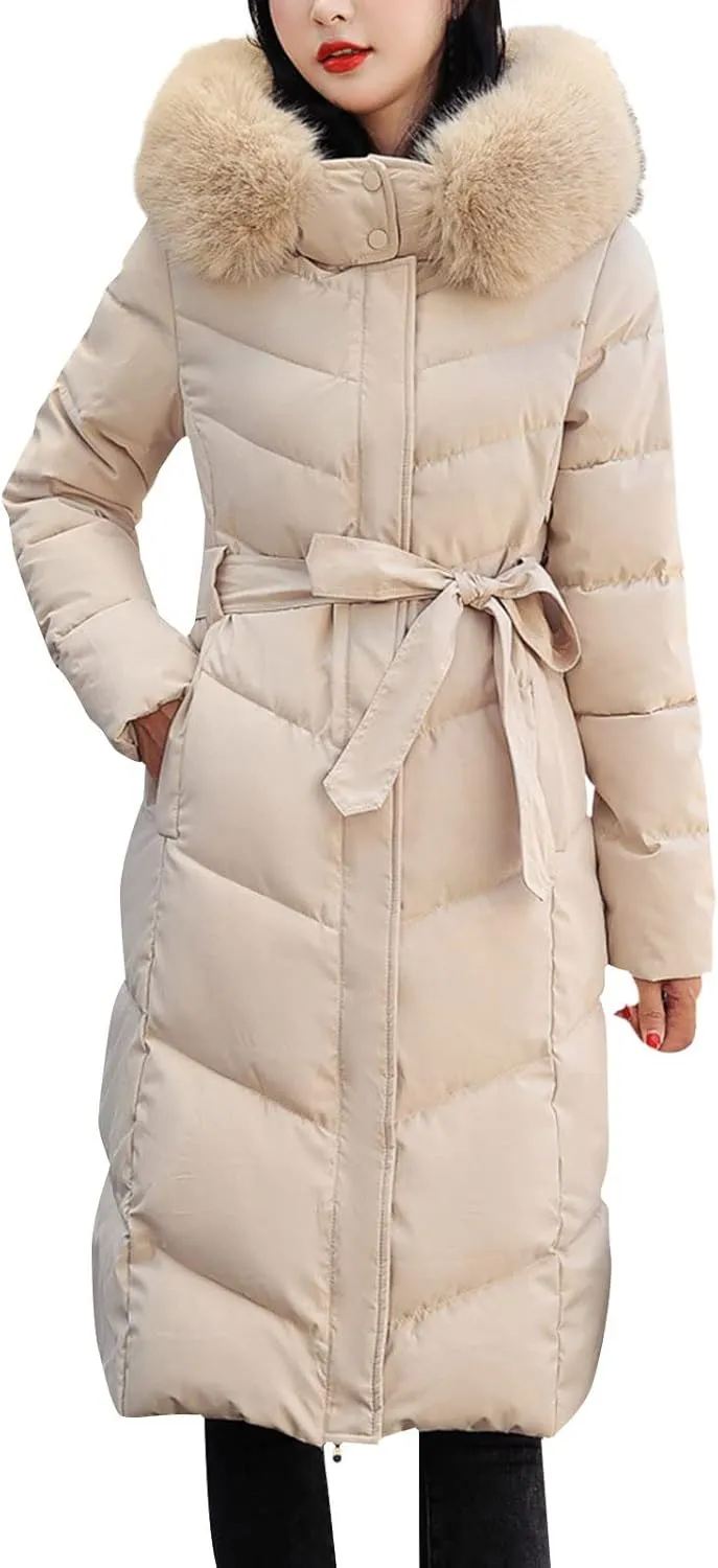 Women's Casual Zip Up Anork Jackets Thick Fleece Lined Plush Hooded Casual Faux Fur Hooded Pockets Utility Anorak Safari Coat Beige