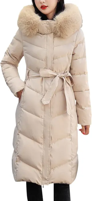 Women's Casual Zip Up Anork Jackets Thick Fleece Lined Plush Hooded Casual Faux Fur Hooded Pockets Utility Anorak Safari Coat Beige