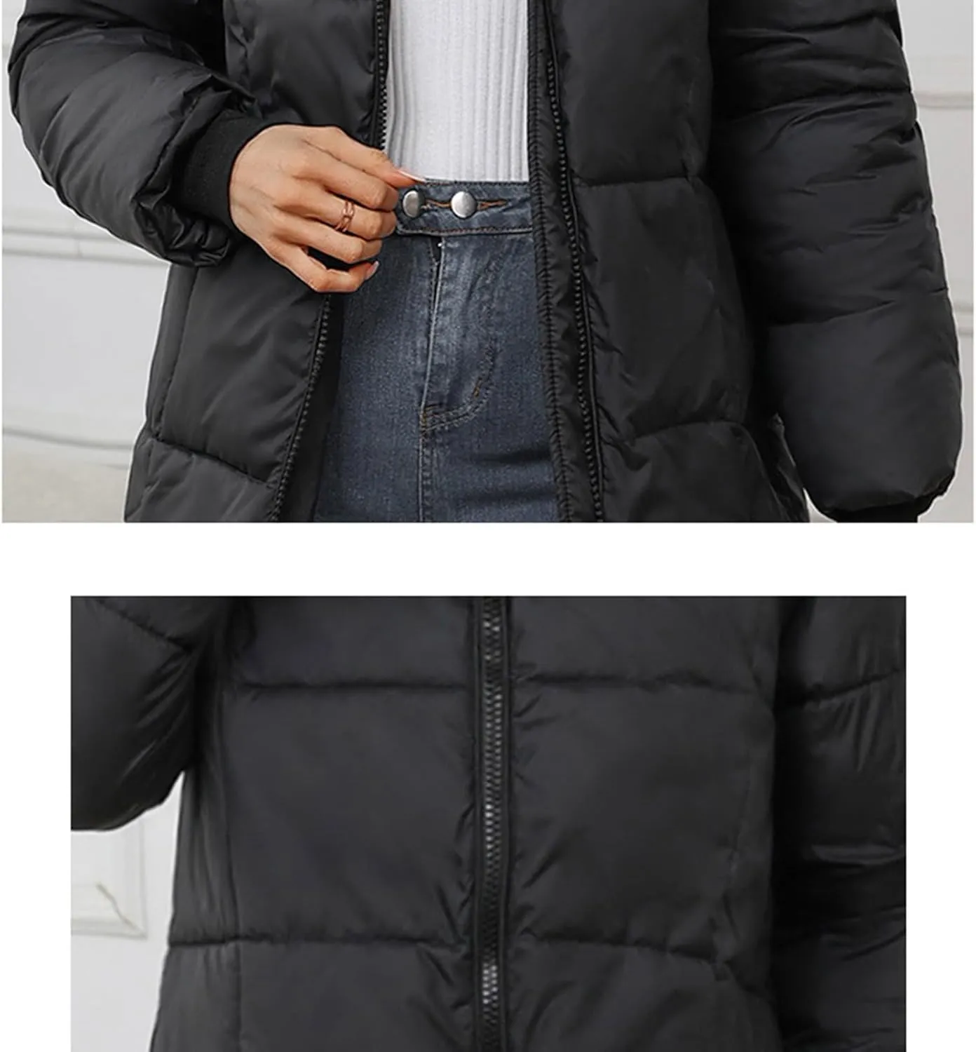 Womens Coats Winter Light Down Zipper Puffer Jackets Plus Size Long Sleeve Lightweight Parka Jackets With Pocket