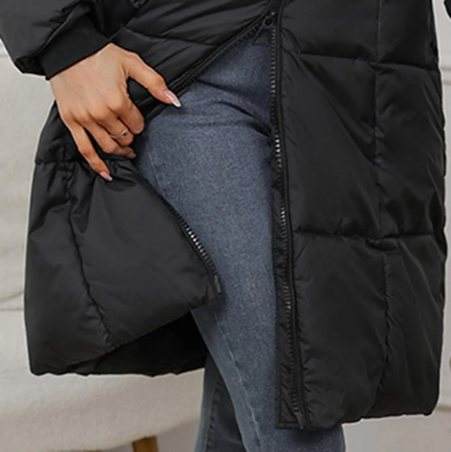 Womens Coats Winter Light Down Zipper Puffer Jackets Plus Size Long Sleeve Lightweight Parka Jackets With Pocket