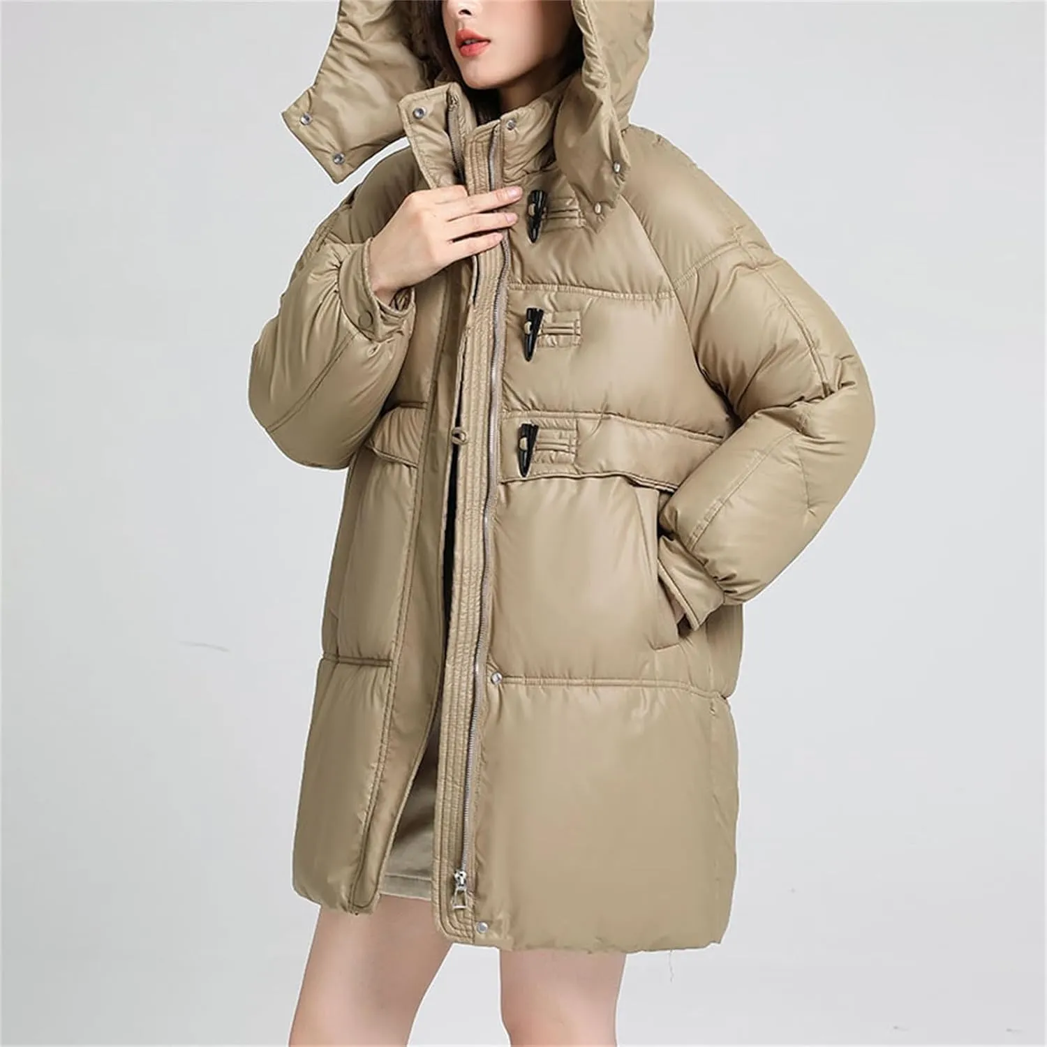 Womens Coats Winter Trendy Zip Up Puffer Jacket Oversized Long Sleeve Packable Down Coat With Pocket