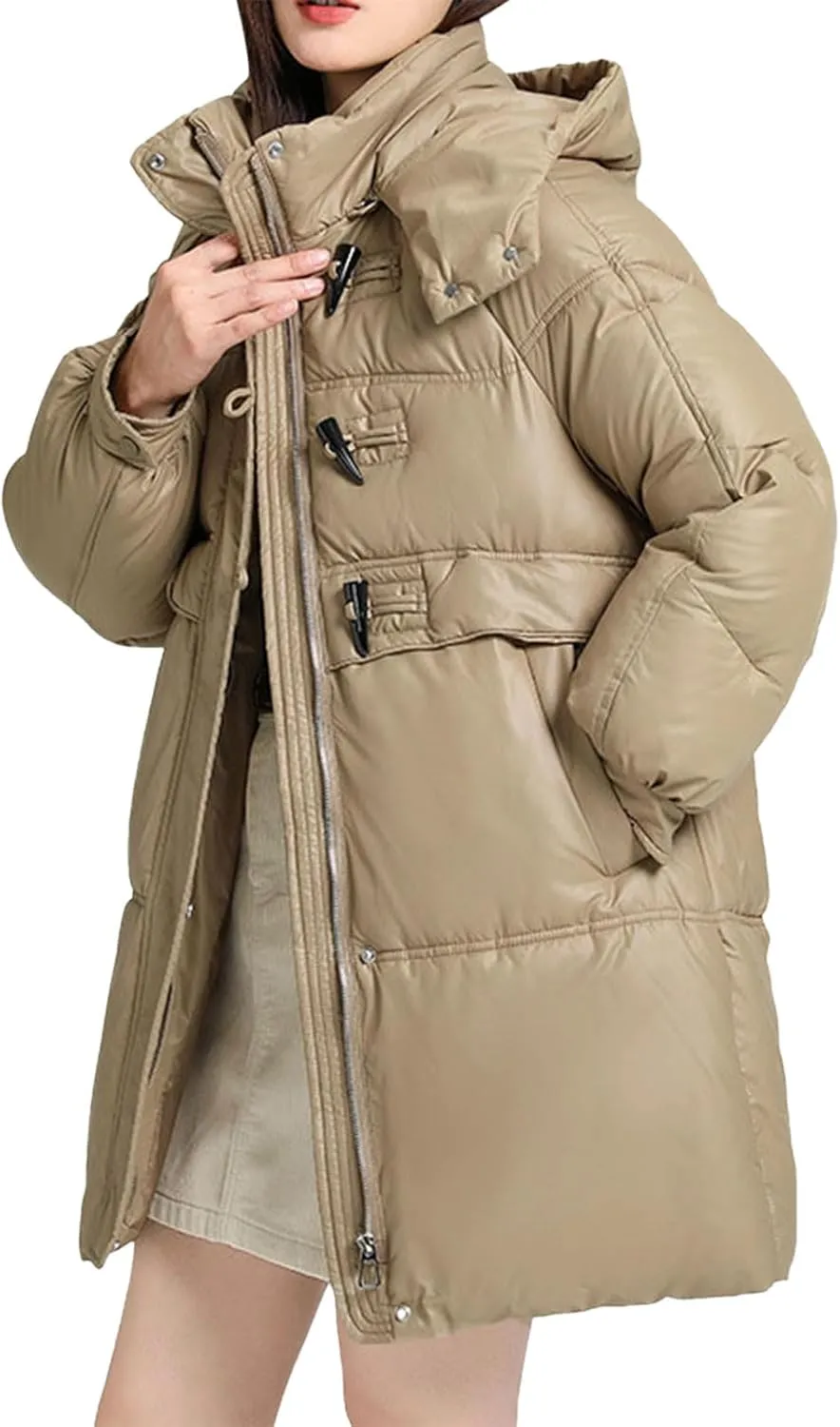 Womens Coats Winter Trendy Zip Up Puffer Jacket Oversized Long Sleeve Packable Down Coat With Pocket