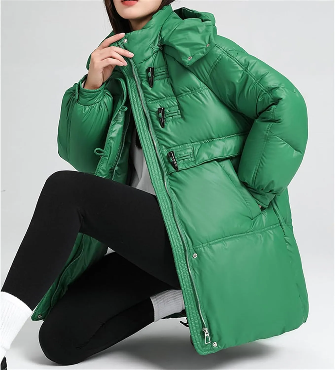 Womens Coats Winter Trendy Zip Up Puffer Jacket Oversized Long Sleeve Packable Down Coat With Pocket