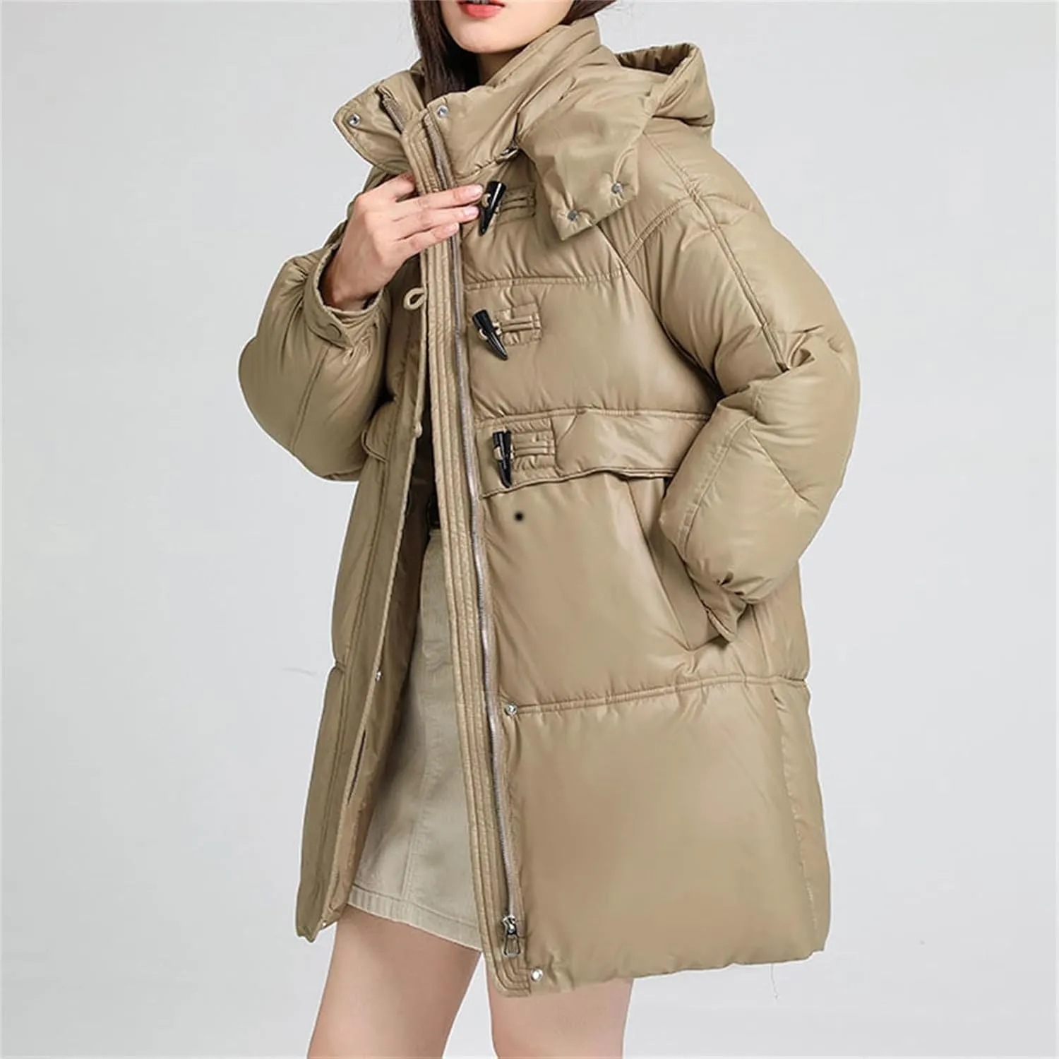 Womens Coats Winter Trendy Zip Up Puffer Jacket Oversized Long Sleeve Packable Down Coat With Pocket