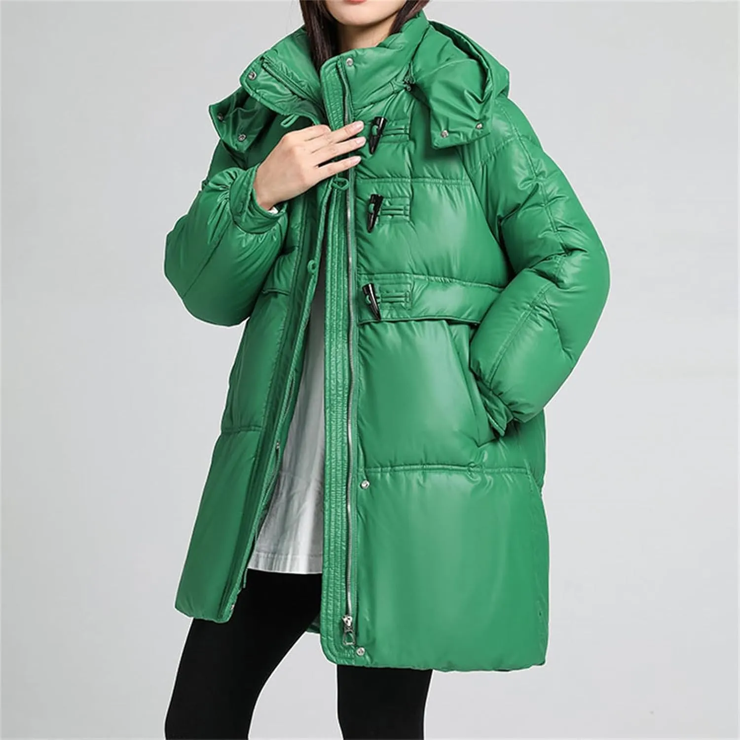 Womens Coats Winter Trendy Zip Up Puffer Jacket Oversized Long Sleeve Packable Down Coat With Pocket