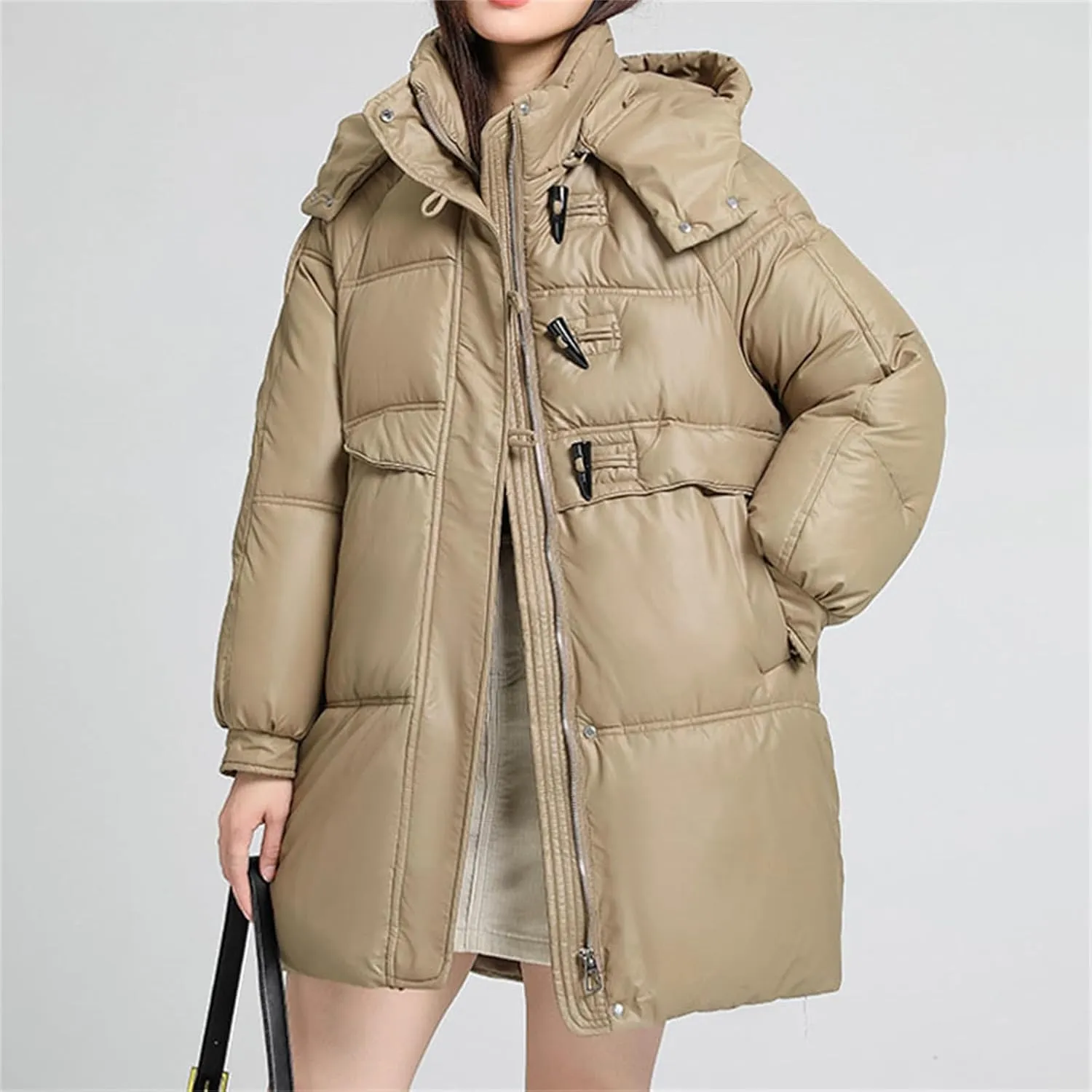 Womens Coats Winter Trendy Zip Up Puffer Jacket Oversized Long Sleeve Packable Down Coat With Pocket