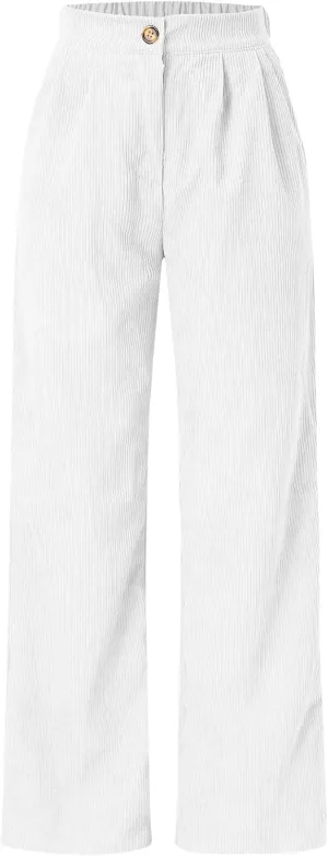 Women's Corduroy High Waist Casual Pants Wide Leg Straight Trousers Women Vintage Streetwear Loose Pants Pockets