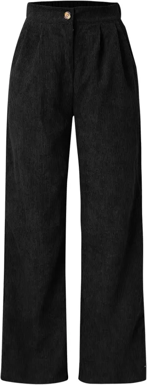 Women's Corduroy High Waist Casual Pants Wide Leg Straight Trousers Women Vintage Streetwear Loose Pants Pockets