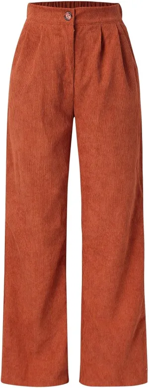 Women's Corduroy High Waist Casual Pants Wide Leg Straight Trousers Women Vintage Streetwear Loose Pants Pockets