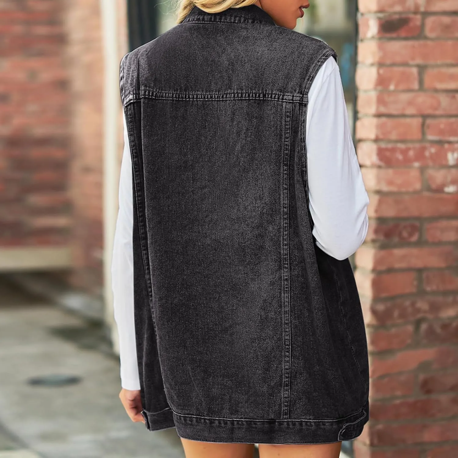 Women's Denim Vest Oversized Casual Classic Sleeveless Button Denim Jacket