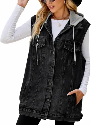 Women's Denim Vest Oversized Casual Classic Sleeveless Button Denim Jacket