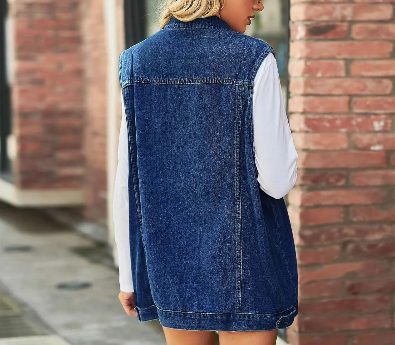 Women's Denim Vest Oversized Casual Classic Sleeveless Button Denim Jacket