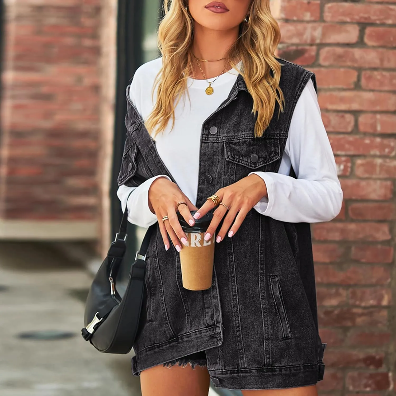 Women's Denim Vest Oversized Casual Classic Sleeveless Button Denim Jacket