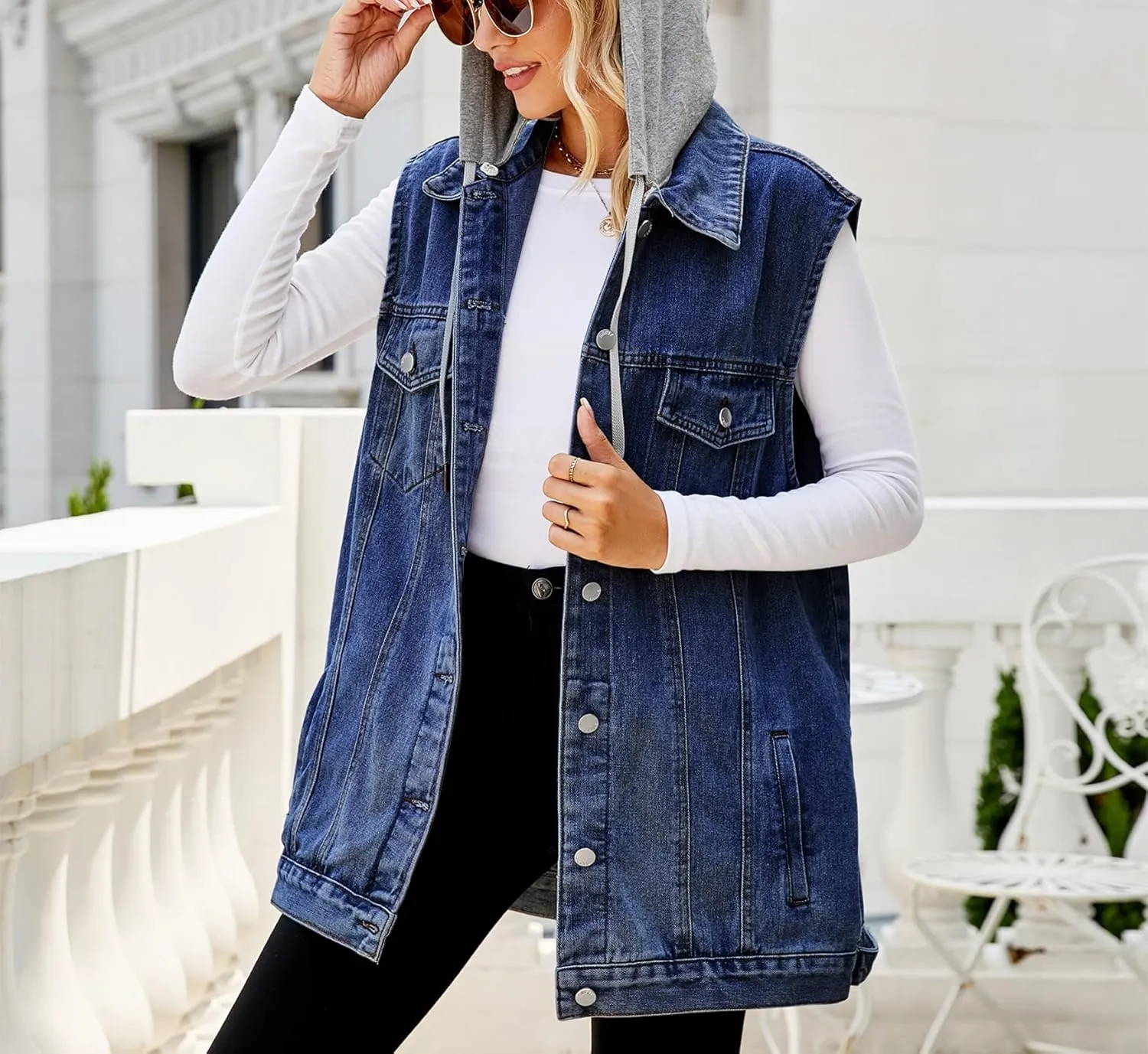 Women's Denim Vest Oversized Casual Classic Sleeveless Button Denim Jacket