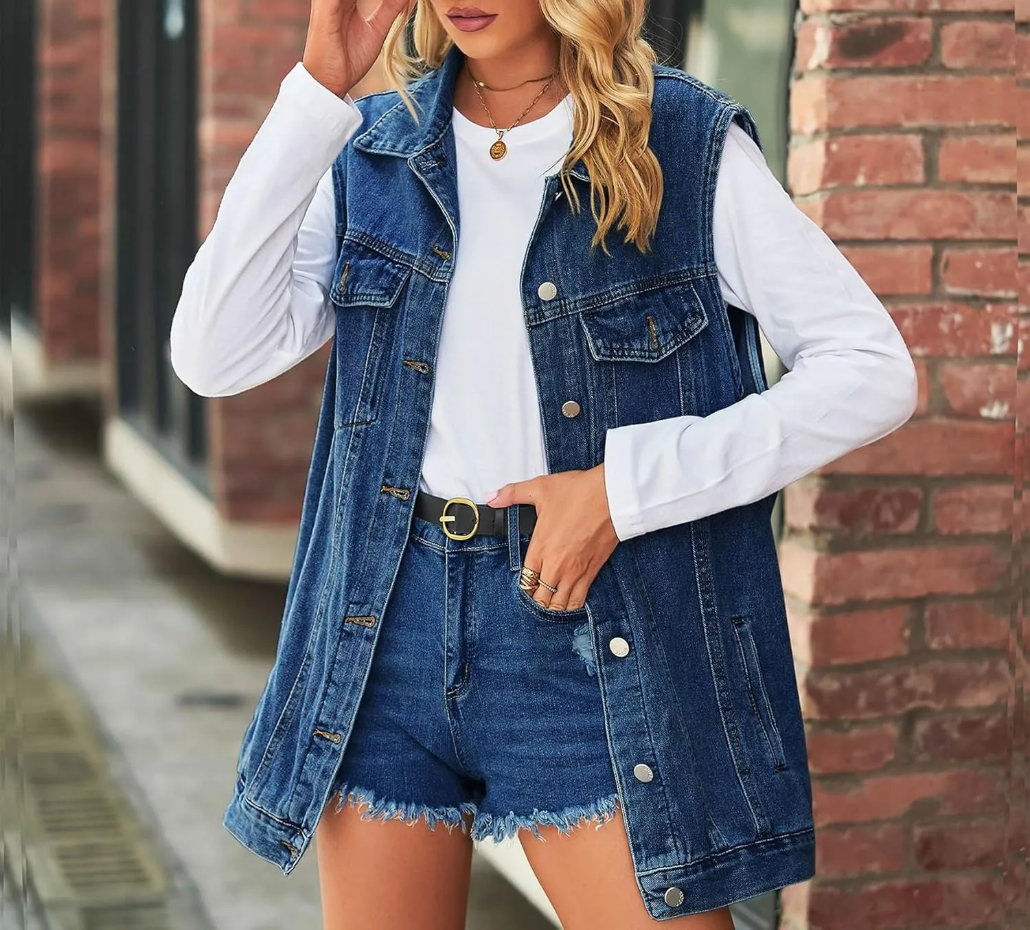 Women's Denim Vest Oversized Casual Classic Sleeveless Button Denim Jacket